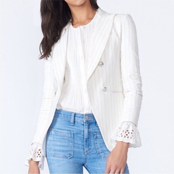 Veronica Beard Apollo Linen Dickey Jacket Blazer – White Pinstripe, Size 2 - Picture 7 of 9